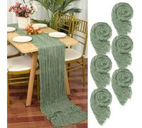 YMHPRIDE 6 Packs Cheesecloth Table Runner Sage Green, 55x300cm Green Rustic Gauze Fabric Boho Table Runner, Cheesecloth Wedding Table Decor for Wedding Party Bridal Shower Table Decorations