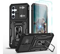 YmhxcY Case for Samsung Galaxy A54 5G and Explosion-Proof Screen Protector X2, with [Upgrade] Slide Camera Cover, Military Grade Protective Case, 360° Rotating Metal Stand Magnetic Case Black