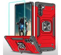 YmhxcY Compatible with Galaxy Note 10 Case with 3D Curved Screen Protector,Armor Grade Cases with Rotating Holder Kickstand Non-Slip Hybrid Case For Samsung Galaxy Note 10 6.3" KK Red