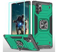 YmhxcY Compatible with Galaxy Note 10 Plus Case with 3D Curved Screen Protector,Armor Grade Cases with Rotating Holder Non-Slip Hybrid Case For Samsung Galaxy Note 10+ Plus KK Dark Green