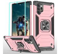 YmhxcY Compatible with Galaxy Note 10 Plus Case with 3D Curved Screen Protector,Armor Grade Cases with Rotating Holder Non-Slip Hybrid Case For Samsung Galaxy Note 10+ Plus KK Rose Gold