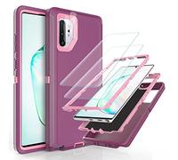 YmhxcY for Galaxy Note 10 Plus Case with Self Healing Flexible TPU Film[2 Pack] and Camera Lens Screen Protective Film[2 Pack],Heavy Protection Cover For Samsung Note 10 Plus-Wine Red/Rose Pink