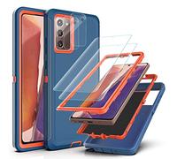 YmhxcY for Galaxy Note 20 Case with Self Healing Flexible TPU Film[2 Pack] and Camera Lens Screen Protective Film[2 Pack],Heavy Protection Cover For Samsung Galaxy Note 20-Blue/Orange