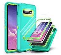 YmhxcY for Galaxy S10 Case with Self Healing Flexible TPU Film[2 Pack] and Camera Lens Screen Protective Film[2 Pack],Heavy Protection Cover For Samsung Galaxy S10-Aqua Blue/Lime Green