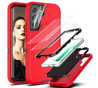 YmhxcY for Galaxy S22 Plus 5G Case with Self Healing Flexible TPU Film[2 Pack] 3 in 1 Full Body Shockproof Heavy Duty Protection Case for Samsung Galaxy S22 Plus-Red/Black