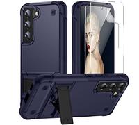 YmhxcY for Galaxy S22 Plus 5G/Samsung S22 Plus 5G Case with 2 Pack Self Healing Flexible TPU Film,[Military-Grade] Invisible Shockproof Kickstand Cover for Samsung Galaxy S22 Plus-Blue/Black