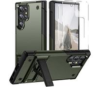 YmhxcY for Galaxy S22 Ultra 5G Case with 2 Pack Self Healing Flexible TPU Film,[Military-Grade] Invisible Shockproof Kickstand Cover for Samsung Galaxy S22 Ultra 5G-Army Green/Black