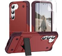 YmhxcY for Galaxy S23 Plus Case Samsung S23 Plus Cases with 2 Pack Self Healing Flexible TPU Film,[Military-Grade] Invisible Shockproof Kickstand Cover for Samsung Galaxy S23 Plus 5G-Red/Rose red