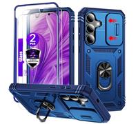 YmhxcY for Galaxy S25 FE Case with Camera Cover Slider, 2*Tempered Glass Screen Protectors,Build in 360°Rotating Ring Kickstand, Military Grade Protective Case for Samsung Galaxy S25 FE-Blue