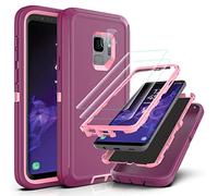 YmhxcY for Galaxy S9 Case with Self Healing Flexible TPU Film[2 Pack] and Camera Lens Screen Protective Film[2 Pack],Heavy Protection Cover For Galaxy S9-Wine Red/Pink
