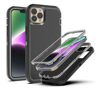 YmhxcY for iPhone 13 Pro Max Case iPhone 12 Pro Max Case Shockproof Dropproof Dust-Proof Drop Proof 3-Layer Durable Phone Case Heavy Duty Protection Phone Case Cover for 6.7"-Black/Grey