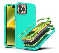 YmhxcY for iPhone 13 Pro Max Case iPhone 12 Pro Max Case Shockproof Dropproof Dust-Proof Drop Proof 3-Layer Durable Phone Case Heavy Duty Protection Phone Case Cover for 6.7"-Aqua Blue/Lime Green