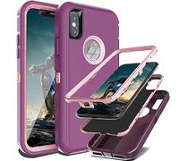 YmhxcY for iPhone XS Max Case Shockproof Dropproof Dust-Proof Drop Proof 3-Layer Durable Phone Case Heavy Duty Protection Phone Case Cover for Apple iPhone XS Max 6.5 inch-Wine Red/Rose Pink