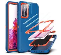 YmhxcY Galaxy S20 FE Case with 2 Pack Explosion-Proof Screen Protector and Camera Lens Screen Protective Film[2 Pack], Heavy Protection Cover For Samsung Galaxy S20 FE-Blue/Orange