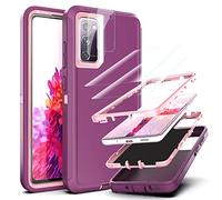 YmhxcY Galaxy S20 FE Case with 2 Pack Explosion-Proof Screen Protector and Camera Lens Screen Protective Film[2 Pack], Heavy Protection Cover For Samsung Galaxy S20 FE-Wine Red/Rose Pink