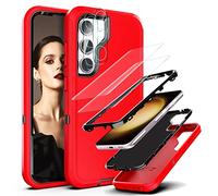 YmhxcY Galaxy S23 Plus 5G Case - 2 Pack, Flexible TPU, 3 in 1 Full Body Protection - Red/Black