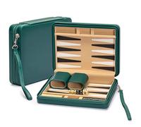 YMI Izmir Magnetic Travel Backgammon Set, 23.5cm | Magnetic travel backgammon set, 23 cm, with checkers, 4 dice, doubling cube, and 2 dice cups in a leatherette case.