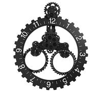 Ymiko 3D Gear Wall Clock with Calendar, Steampunk Industrial Design, Black, Plastic and Metal, Rotary Mechanism, for Living Room Office Restaurant