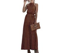 YMING Casual Layered Dress for Women Sleeveless Flower Print Dresses Beach Swing Maxi Dress Coffee Dot XS