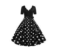 YMING Cocktail Vintage Dress for Women Swing V Neck Audrey Hepburn Knee Length Dress BLK 3XL