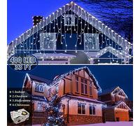 YMing Icicle Outdoor Lights, 10m 400 LED Cool White Fairy Lights Plug in,String Lights with 8 Modes for Window, Garden, Wall, Gazebo Outside Decorations, Wedding