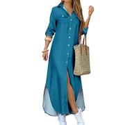 YMING Lady Cute Comfy Versatile Simple Style Maxi Dress Loose Fit Tie-Dye Long Sleeve Maxi Dress Turquoise XL