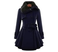 YMING Lady's Trendy Comfy Slim Fit Chunky Warm Peacoats Winter Casual Work Soft Heavyweight Coats Navy Blue L