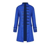 YMING Men's Retro Medieval Wizard Collar Chinese Style Coat Role-play Slim Coat Button Gentleman Print Coat Blue 4XL