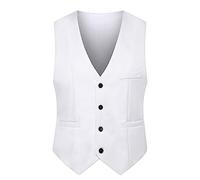 YMING Men's V-Neck Form Tank Jackets and Waistcoats Plain Vest with Button Steampunk Blazers Withpockets White XS