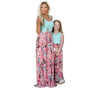 YMING Mom and Me Full Length Summer Simple Style Maxi Dresses Cute Hawaiian Family Matching Tank Dress Blue Floral XL