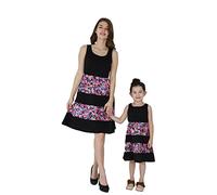 YMING Mommy and Me Round Neck Flower Pattern Dresses Short Dress Boho Printed Splice Dress Elegant Stitching Dress BLK Flower XL