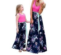 YMING Mother and Girl Maxi Sundress Floral Pattern Long Beach Boho Crew Neck Maxi Dress Stitching Dress Rose Floral 10 Years