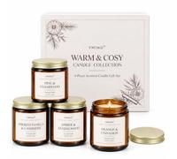 YMING Scented Candle Gift Set for Women, Cosy Autumn Winter Home Fragrance | Orange & Cinnamon, Pine & Cedarwood, Smoked Vanilla & Cashmere, Amber & Sandalwood, 4 x 120 g