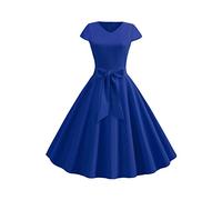 YMING Vintage Cocktail Party 1950s Dress for Women A Line Midi Dresses Swing High Waist Dress Rockabilly Festival Bridesmaid Dresses Royal Blue XL