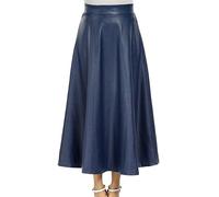 YMING Women Back Zip Commuting Simple Plain Skirt Pleated Mature Style Soft Fashion Skirt Navy Blue L