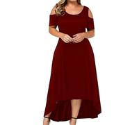 YMING Women Casual Solid Color Dress Summer Off Shoulder Crew Neck Basic Dress Short Sleeve Plus Size Maxi Dress Wine Red 5XL