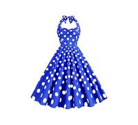 YMING Women Party Flower Print Rockabilly Dress Audrey Hepburn Sleeveless Dress Elasticated Waist Cocktail Dress Blue dot XL