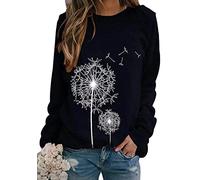 YMING Women's fashion Long sleeve Round Neck shirt Loose Casual print Pullover Tops Hide Blk 3XL