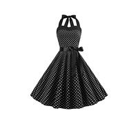 YMING Womens Flower Print Cocktail Dress with Belt Casual Festival Dress Halter Neck Festival Dress Waistband BLK L