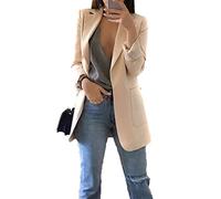 YMING Women's Long Sleeve Blazer Jacket Office Business No Button Loose Lightweight Cardigan Apricot XL