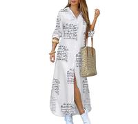 YMING Womens Long Sleeve Button Down Cute Comfy Maxi Dress Solid Color Side Slit Going Out Dresses Letter L