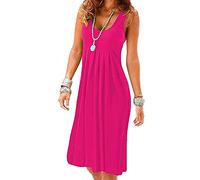 YMING Womens Loose Fit Plain Home Elastic Waist Midi Dress Round Neck Vintage Cozy A-Line Dress Rose 3XL
