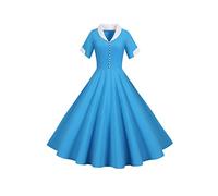 YMING Womens Sexy Pleated Dresses Dance Gown with Button Peter Pan Collar Dress Elegant A-line Dress Blue L
