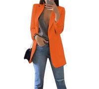 YMING Women's Solid Color Cardigan Elegant Lightweight Suit Jacket Lapel Collar Blazer Orange XL