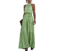 YMING Women's Summer Halter Neck Dress Sexy Layered Polka Dot Dress Beach A Line Sundress Green Dot XL