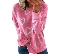 YMING Womens Vintage Heart Printed Casual Pullover Crew Neck Sweatshirt Valentine's Day Loose Sweatshirt Pink White 4XL