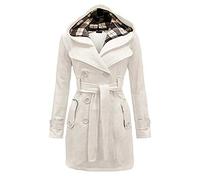 YMING Women's Winter Warm Hooded Coat Casual Long Coat Elegant Quilted Jacket Wool Blend Coat With Pockets White S