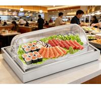 YMJOINMX Ice Food Serving Display Tray with Clear Roll Top Cover Buffet Cold Serving Cooler Platter w/ 2 Ice Packs Cooling Food Dishes Display Plate Case with Lid for Seafood Fruit Party Buffet Tray