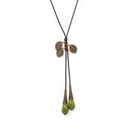 YMJPYT Boho Green Ceramic Bead Y Necklace for Women Leaf Pendant | Vintage bronze leaf accent, brown cord adjustable knot, red drop bead variation, earthy tribal style, natural wild look.