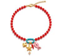 YMJPYT Colorful Sardine Fish Beaded Necklace for Women Boho Adjustable Coral Seashell Starfish Necklace Conch Shell Sardine Necklaces Summer Beach Ocean Jewelry Gift, M, Metal, No Gemstone